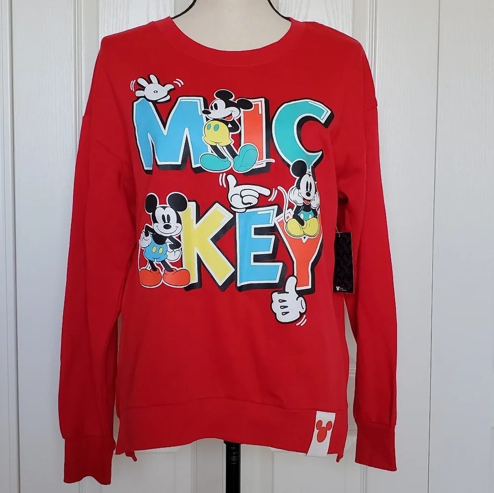 New Junior's Disney Mickey Mouse Red Sweatshirt Sizes Med. and XXL - Picture 2 of 9